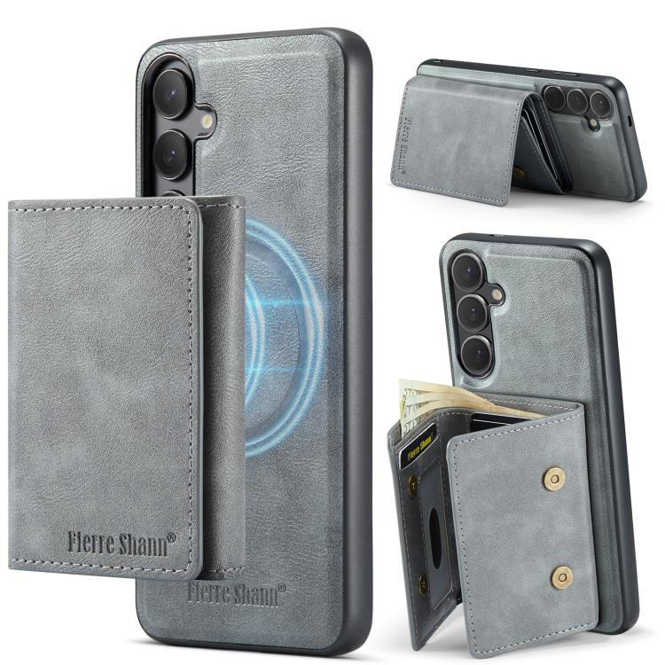 For Samsung Galaxy S25+ 5G Fierre Shann 2 in 1 Holder RFID Card Slot Wallet MagSafe Phone Case