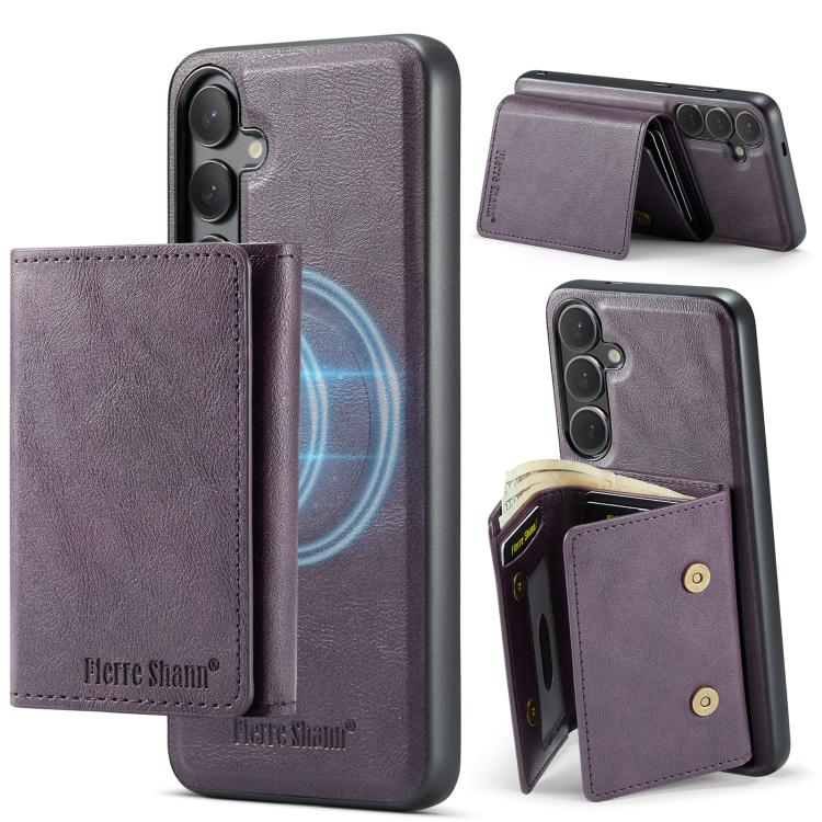 For Samsung Galaxy S25+ 5G Fierre Shann 2 in 1 Holder RFID Card Slot Wallet MagSafe Phone Case