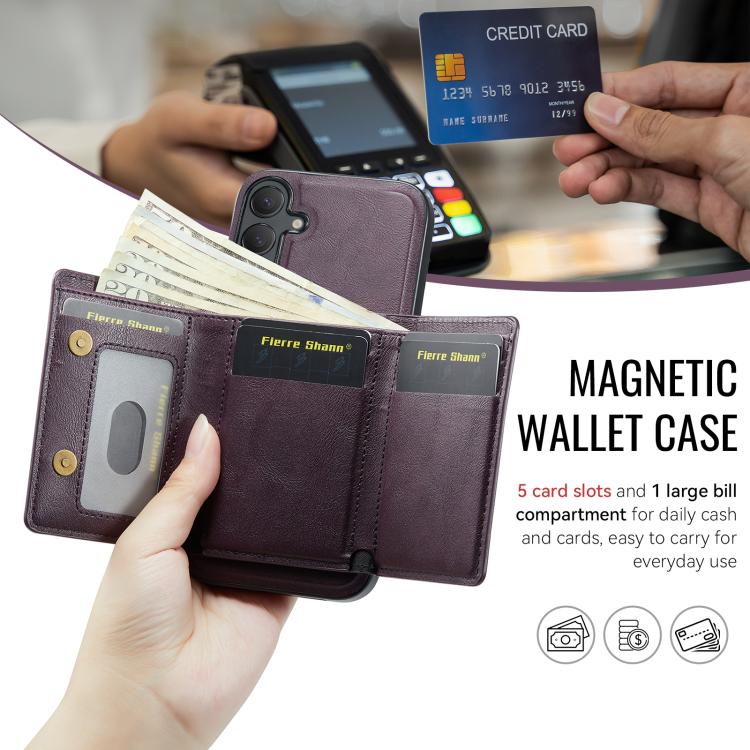 For Samsung Galaxy S25+ 5G Fierre Shann 2 in 1 Holder RFID Card Slot Wallet MagSafe Phone Case