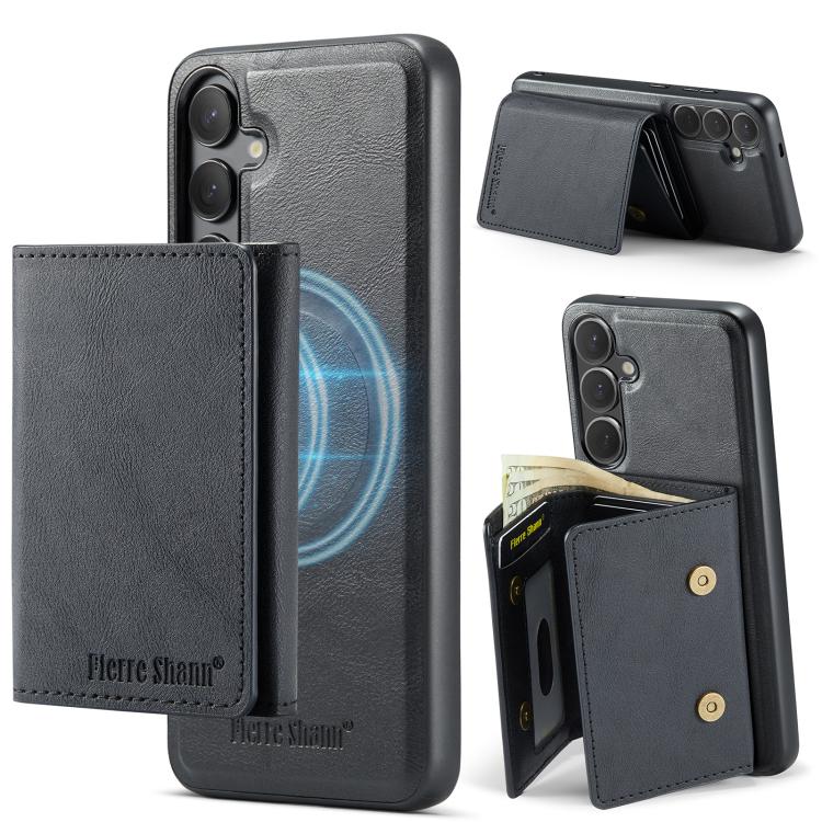 For Samsung Galaxy S25+ 5G Fierre Shann 2 in 1 Holder RFID Card Slot Wallet MagSafe Phone Case