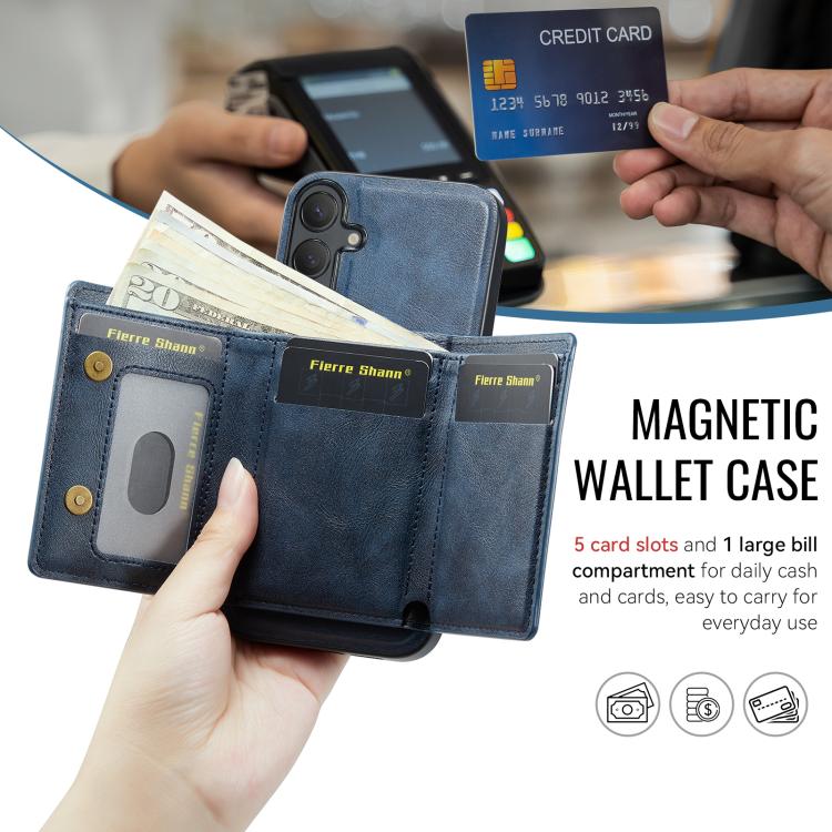 For Samsung Galaxy S24+ 5G Fierre Shann 2 in 1 Holder RFID Card Slot Wallet MagSafe Phone Case