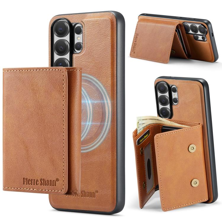 For Samsung Galaxy S26 Ultra 5G Fierre Shann 2 in 1 Holder RFID Card Slot Wallet MagSafe Phone Case