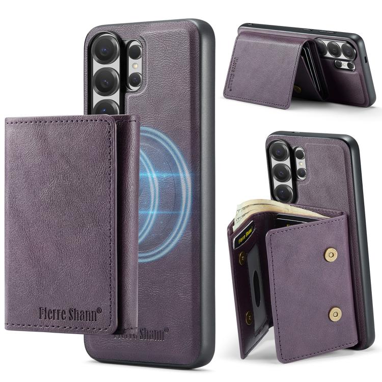 For Samsung Galaxy S26 Ultra 5G Fierre Shann 2 in 1 Holder RFID Card Slot Wallet MagSafe Phone Case