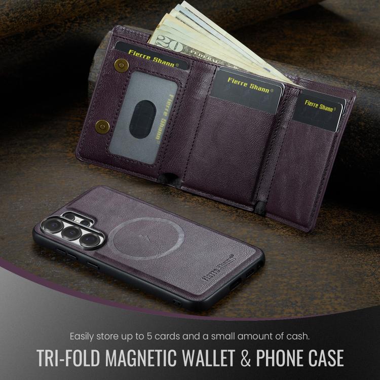 For Samsung Galaxy S26 Ultra 5G Fierre Shann 2 in 1 Holder RFID Card Slot Wallet MagSafe Phone Case