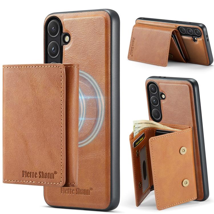 For Samsung Galaxy S26 5G Fierre Shann 2 in 1 Holder RFID Card Slot Wallet MagSafe Phone Case