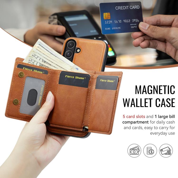 For Samsung Galaxy S26 5G Fierre Shann 2 in 1 Holder RFID Card Slot Wallet MagSafe Phone Case