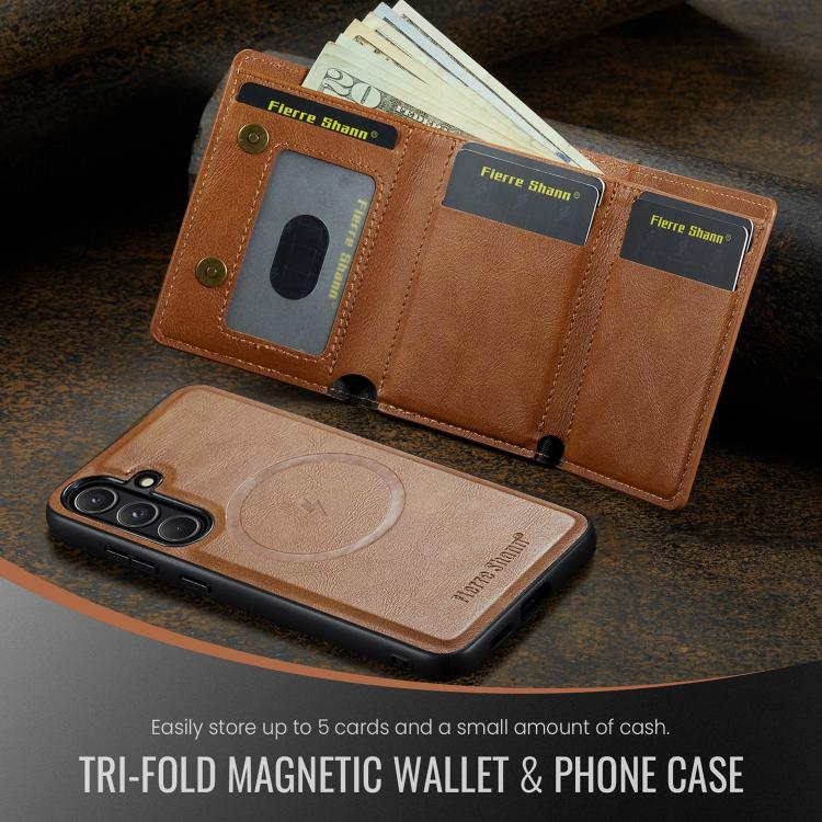 For Samsung Galaxy S26 5G Fierre Shann 2 in 1 Holder RFID Card Slot Wallet MagSafe Phone Case