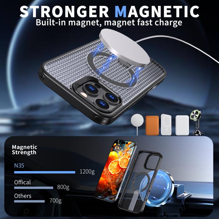 For iPhone 16 kalebol Honeycomb Cooling MagSafe Holder Phone Case