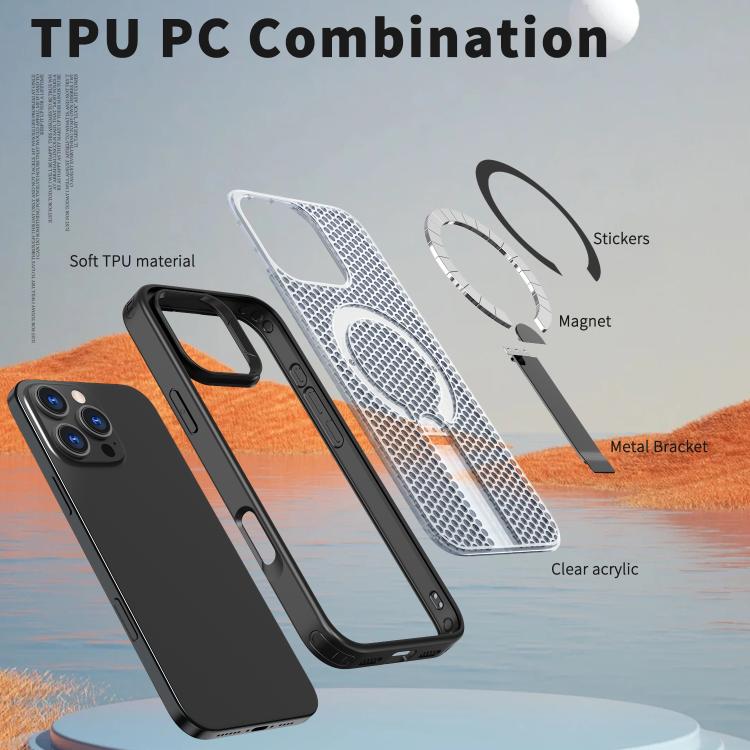 For iPhone 15 Pro kalebol Honeycomb Cooling MagSafe Holder Phone Case