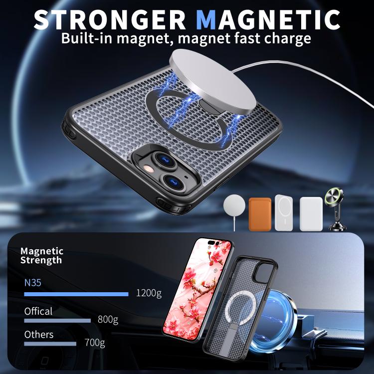 For iPhone 14 Plus kalebol Honeycomb Cooling MagSafe Holder Phone Case