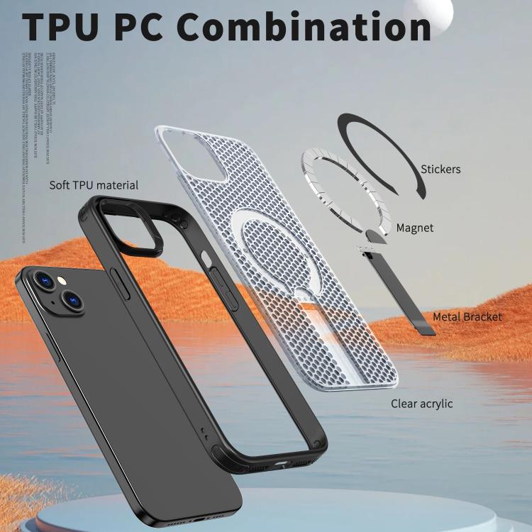 For iPhone 14 Plus kalebol Honeycomb Cooling MagSafe Holder Phone Case