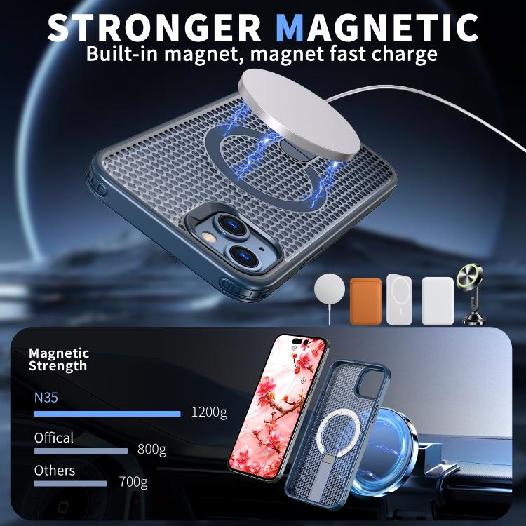 For iPhone 14 Plus kalebol Honeycomb Cooling MagSafe Holder Phone Case