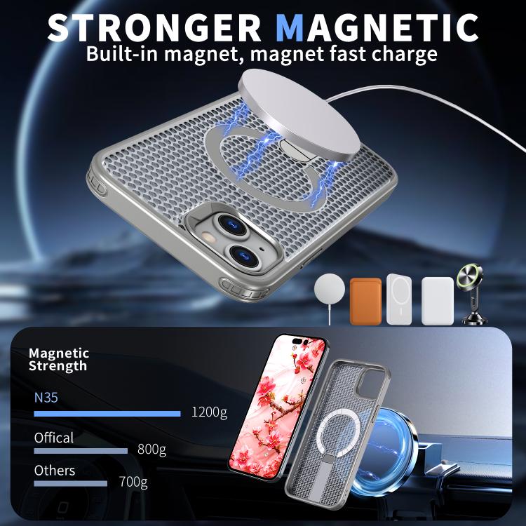 For iPhone 14 Plus kalebol Honeycomb Cooling MagSafe Holder Phone Case