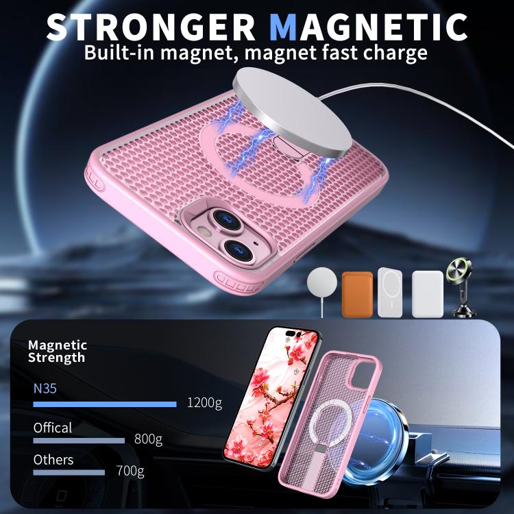 For iPhone 14 Plus kalebol Honeycomb Cooling MagSafe Holder Phone Case