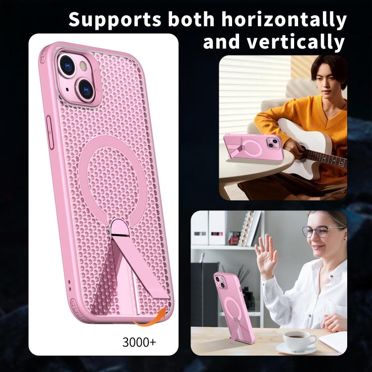 For iPhone 14 Plus kalebol Honeycomb Cooling MagSafe Holder Phone Case