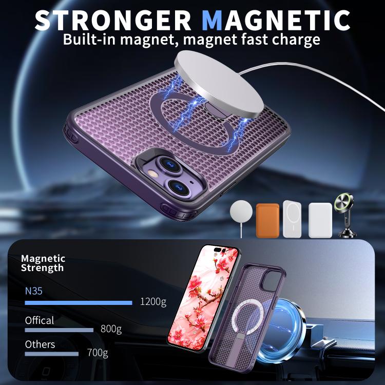 For iPhone 14 Plus kalebol Honeycomb Cooling MagSafe Holder Phone Case