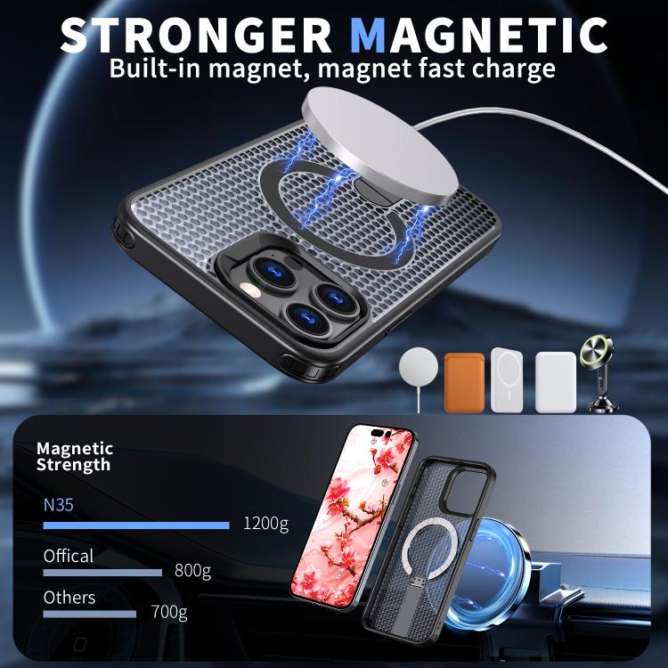 For iPhone 14 Pro kalebol Honeycomb Cooling MagSafe Holder Phone Case