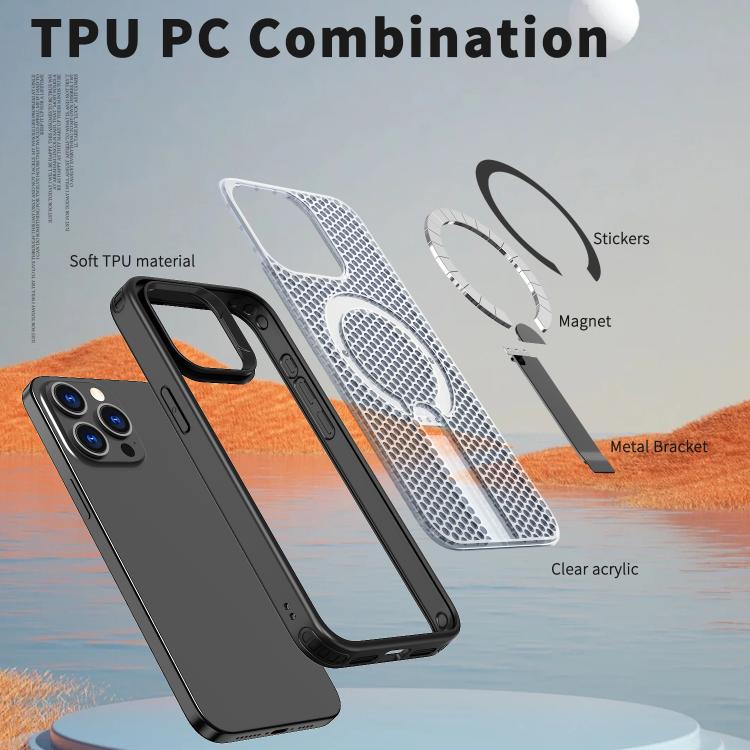 For iPhone 14 Pro kalebol Honeycomb Cooling MagSafe Holder Phone Case