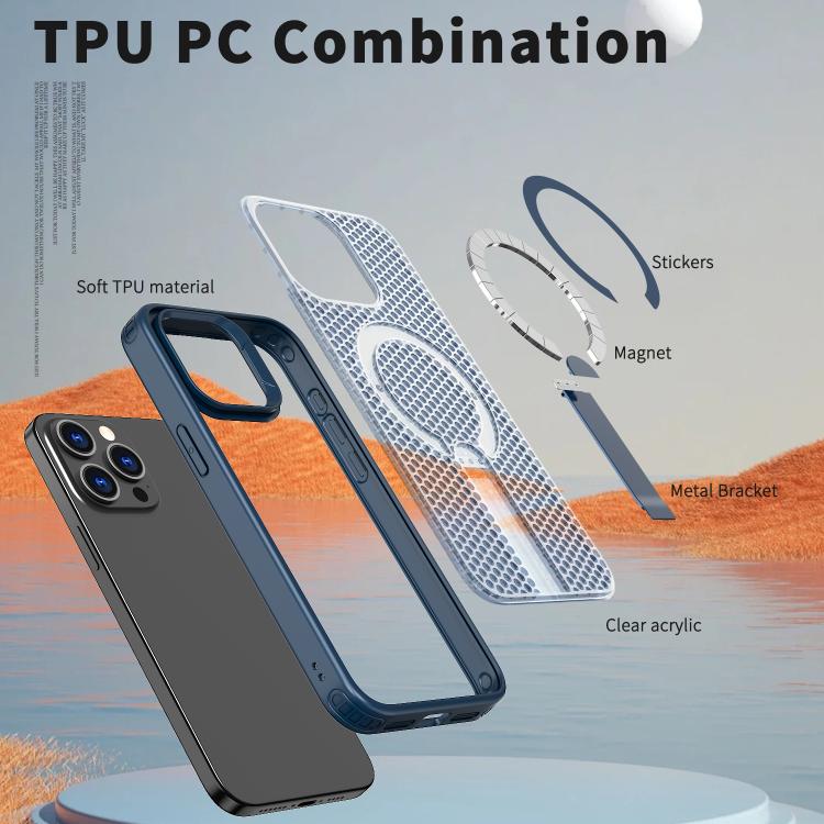 For iPhone 14 Pro kalebol Honeycomb Cooling MagSafe Holder Phone Case
