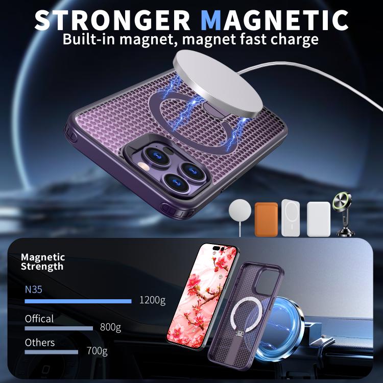 For iPhone 14 Pro kalebol Honeycomb Cooling MagSafe Holder Phone Case