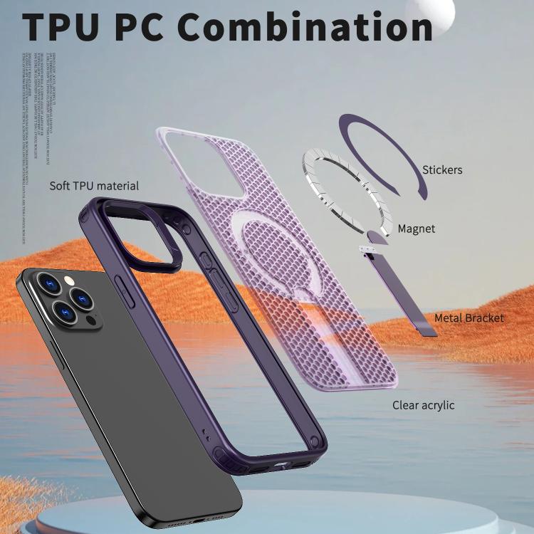 For iPhone 14 Pro kalebol Honeycomb Cooling MagSafe Holder Phone Case