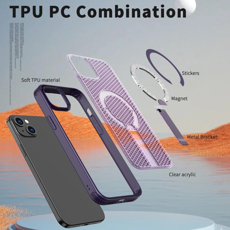 For iPhone 13 kalebol Honeycomb Cooling MagSafe Holder Phone Case
