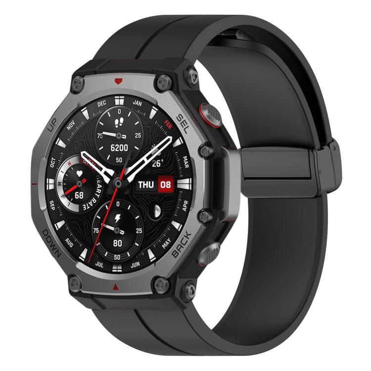 For Amazfit T-Rex 3 xDfind  Flat Head Groove Folding Black Buckle Silicone Watch Band