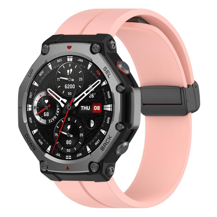 For Amazfit T-Rex 3 xDfind  Flat Head Groove Folding Black Buckle Silicone Watch Band