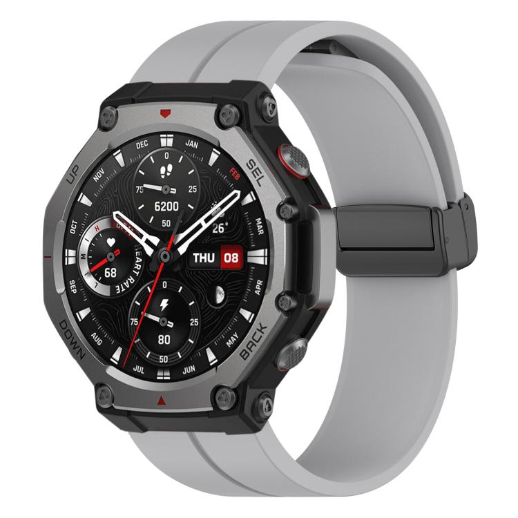 For Amazfit T-Rex 3 xDfind  Flat Head Groove Folding Black Buckle Silicone Watch Band