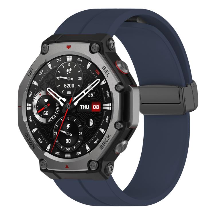 For Amazfit T-Rex 3 xDfind  Flat Head Groove Folding Black Buckle Silicone Watch Band