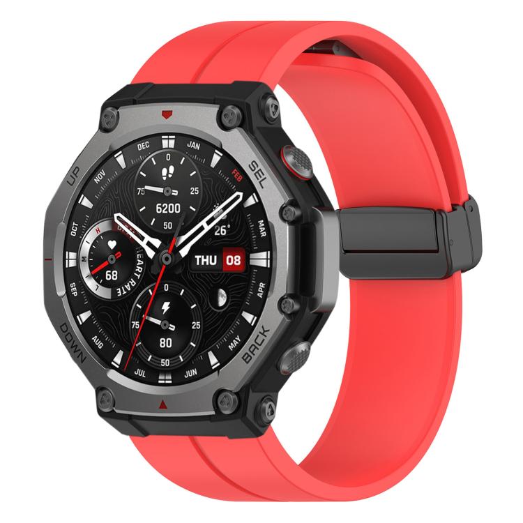 For Amazfit T-Rex 3 xDfind  Flat Head Groove Folding Black Buckle Silicone Watch Band