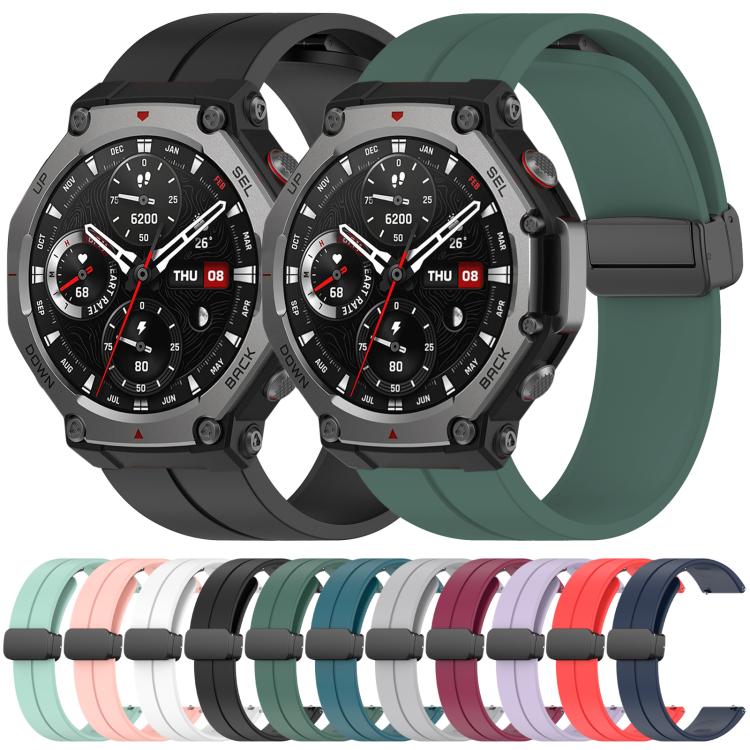 For Amazfit T-Rex 3 xDfind  Flat Head Groove Folding Black Buckle Silicone Watch Band