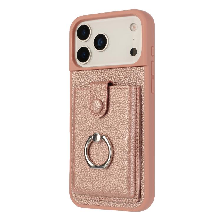 For iPhone 17 Pro Max Litchi Texture Drawing Card Bag Ring Holder Phone Case