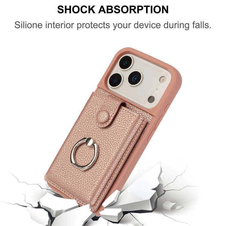 For iPhone 17 Pro Max Litchi Texture Drawing Card Bag Ring Holder Phone Case