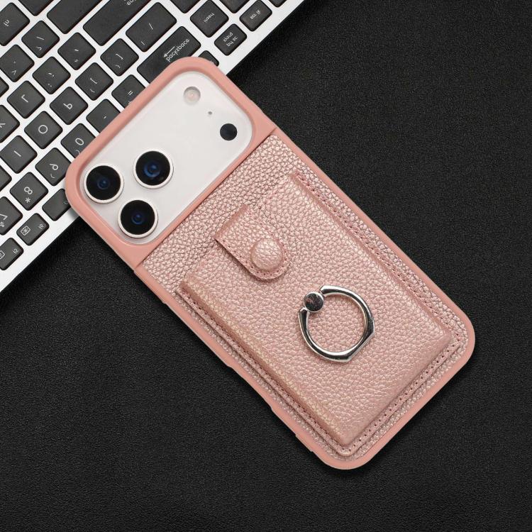 For iPhone 17 Pro Max Litchi Texture Drawing Card Bag Ring Holder Phone Case