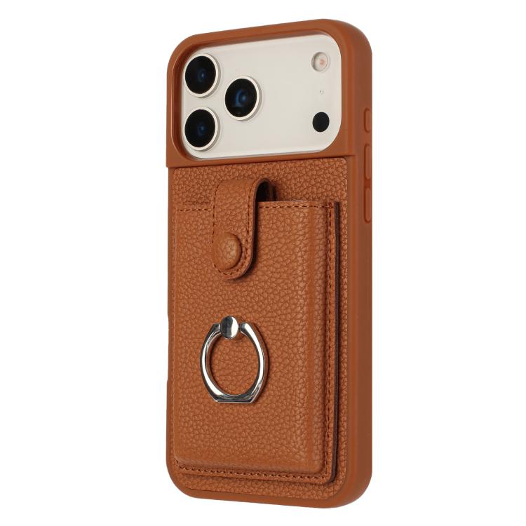 For iPhone 17 Pro Max Litchi Texture Drawing Card Bag Ring Holder Phone Case
