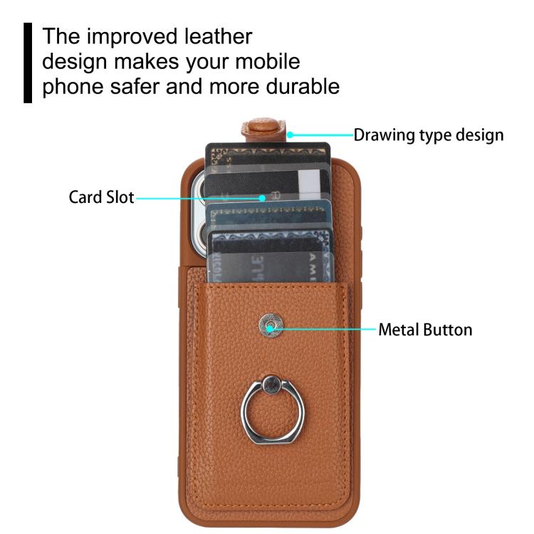 For iPhone 17 Pro Max Litchi Texture Drawing Card Bag Ring Holder Phone Case