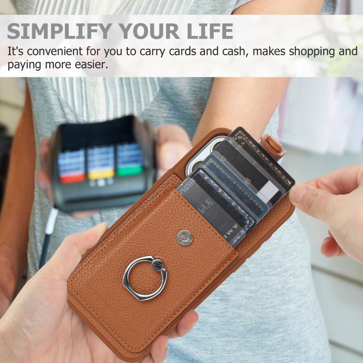 For iPhone 17 Pro Max Litchi Texture Drawing Card Bag Ring Holder Phone Case
