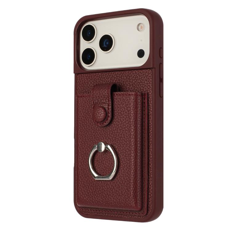 For iPhone 17 Pro Max Litchi Texture Drawing Card Bag Ring Holder Phone Case