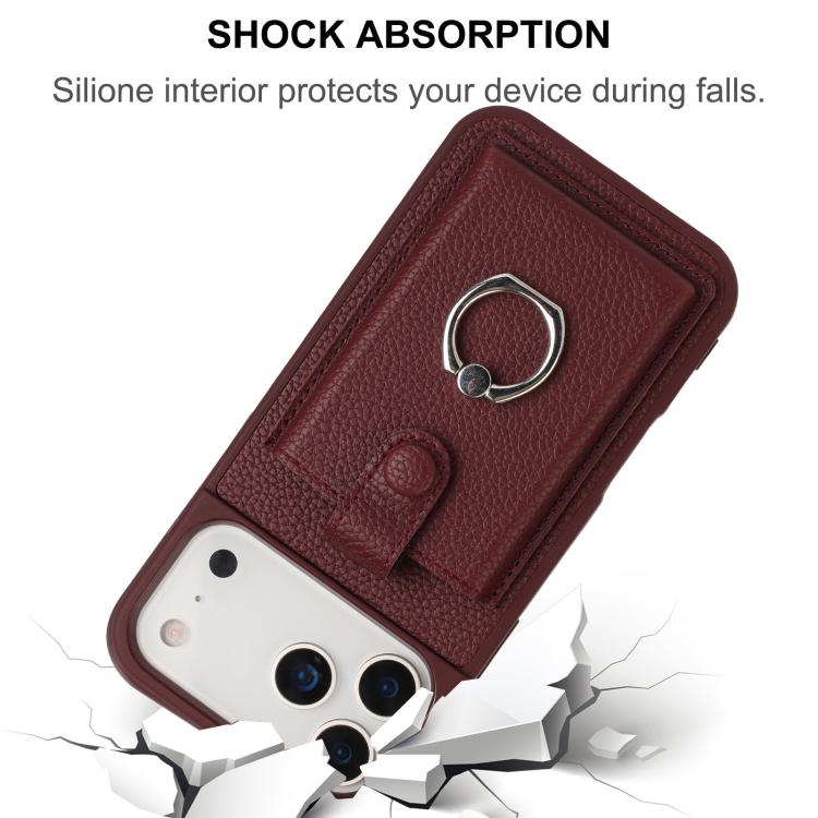 For iPhone 17 Pro Max Litchi Texture Drawing Card Bag Ring Holder Phone Case