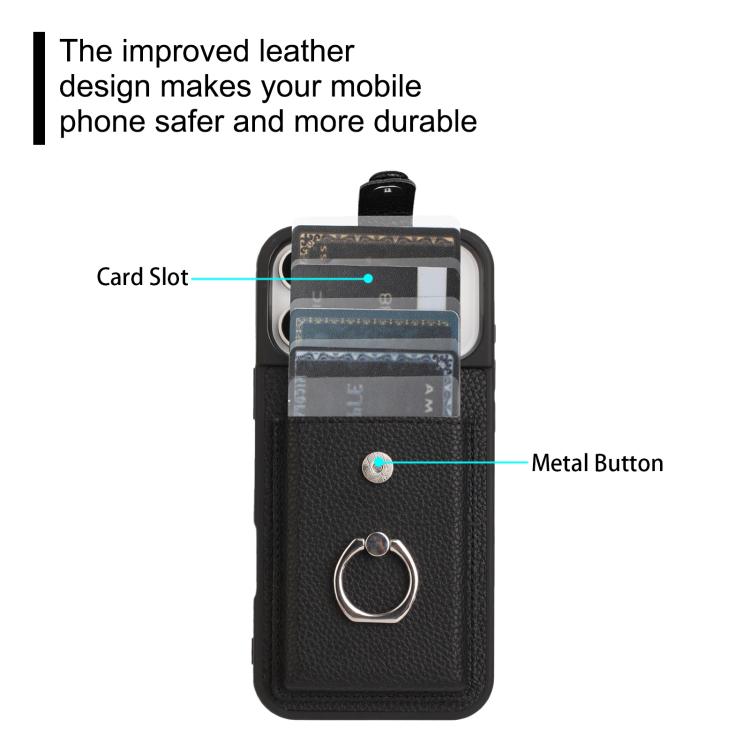 For iPhone 17 Pro Max Litchi Texture Drawing Card Bag Ring Holder Phone Case