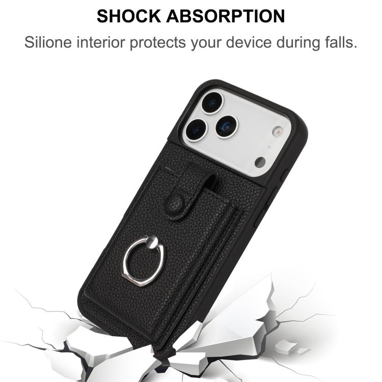 For iPhone 17 Pro Max Litchi Texture Drawing Card Bag Ring Holder Phone Case