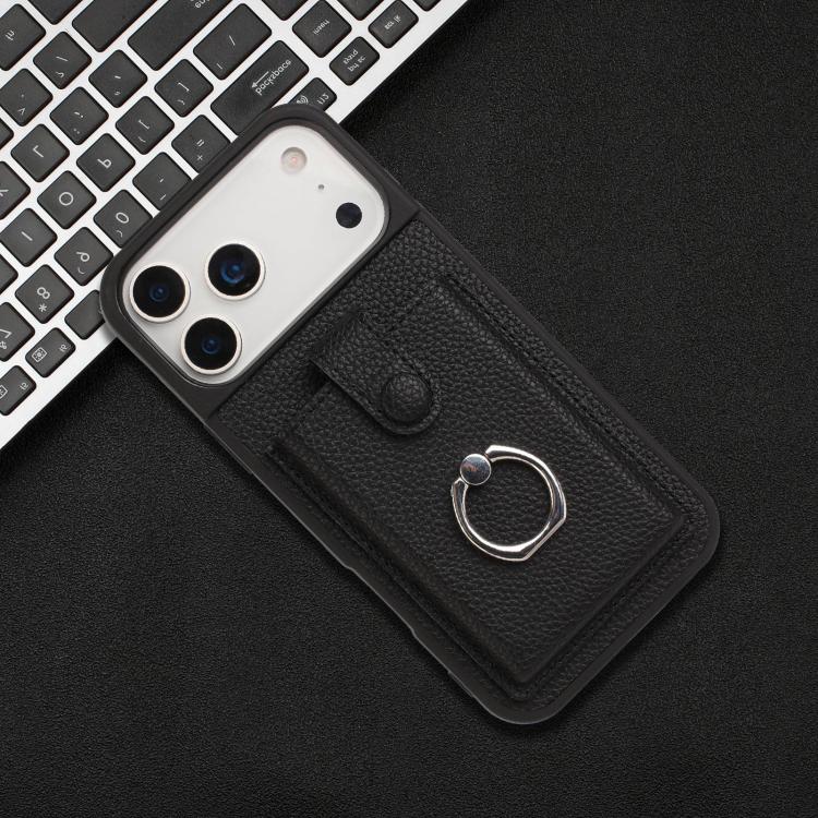 For iPhone 17 Pro Max Litchi Texture Drawing Card Bag Ring Holder Phone Case