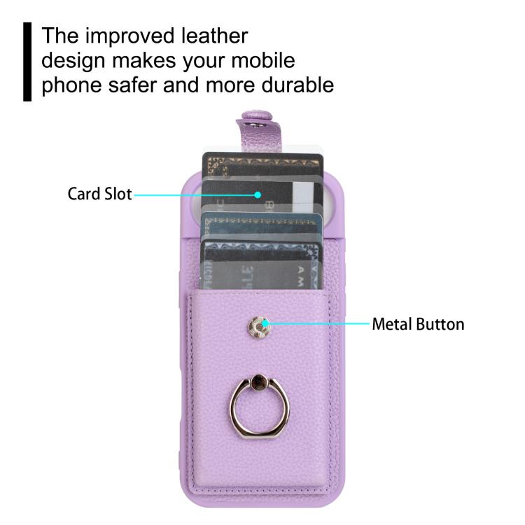 For iPhone 17 Pro Max Litchi Texture Drawing Card Bag Ring Holder Phone Case