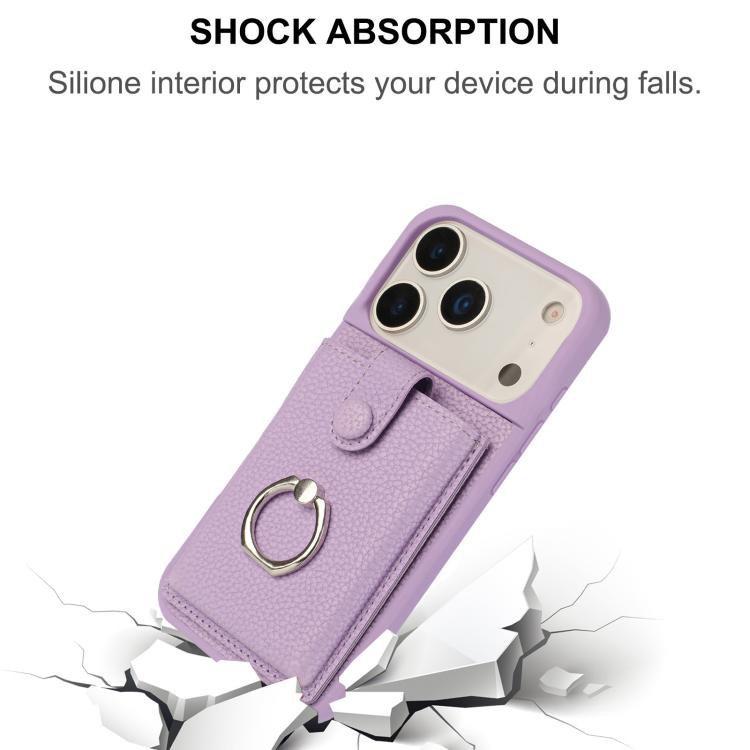 For iPhone 17 Pro Max Litchi Texture Drawing Card Bag Ring Holder Phone Case