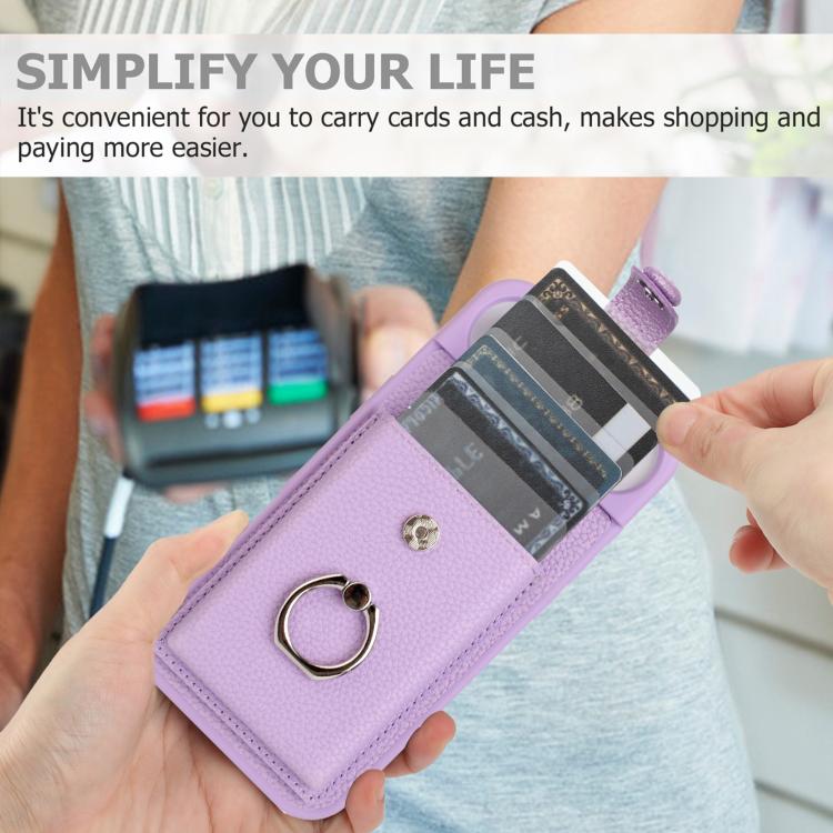For iPhone 17 Pro Max Litchi Texture Drawing Card Bag Ring Holder Phone Case