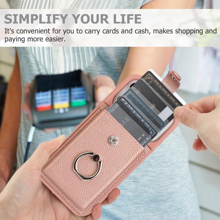 For iPhone 17 Pro Litchi Texture Drawing Card Bag Ring Holder Phone Case