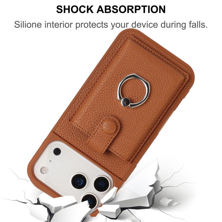 For iPhone 17 Pro Litchi Texture Drawing Card Bag Ring Holder Phone Case