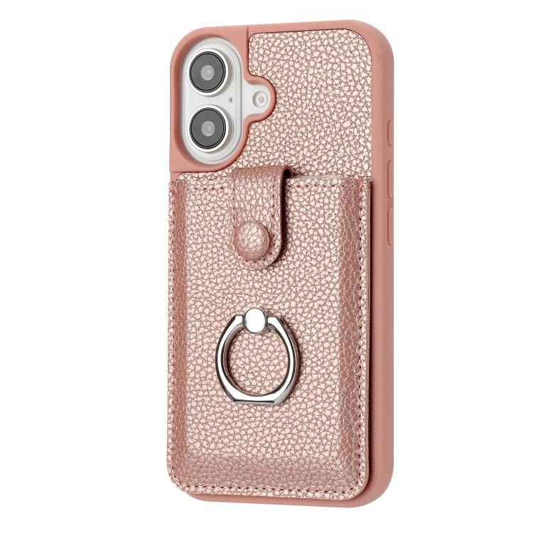 For iPhone 17 Litchi Texture Drawing Card Bag Ring Holder Phone Case