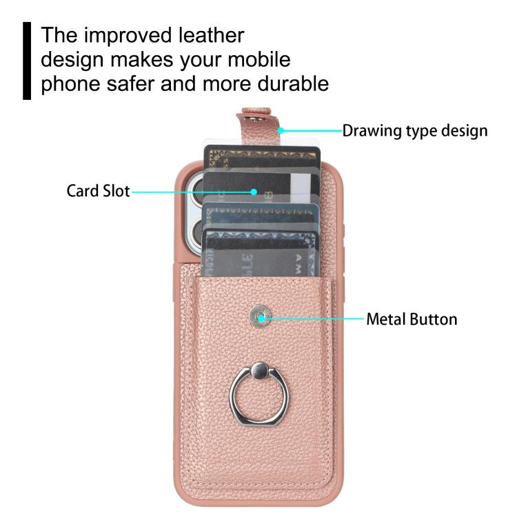 For iPhone 17 Litchi Texture Drawing Card Bag Ring Holder Phone Case